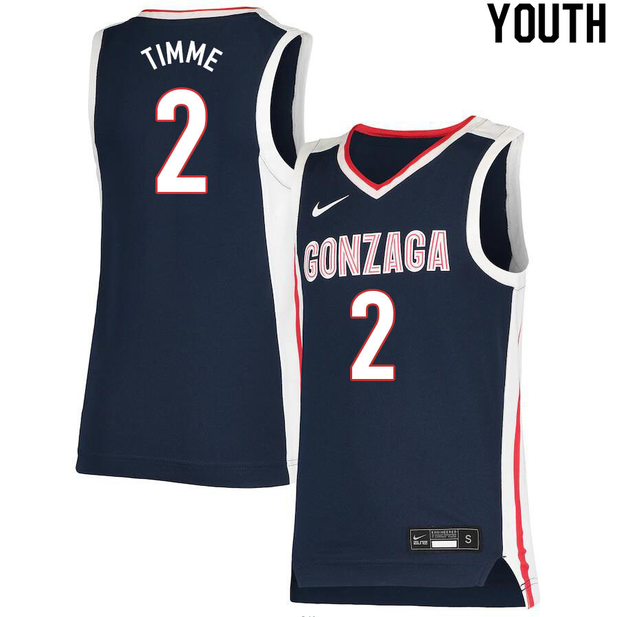Youth #2 Drew Timme Gonzaga Bulldogs College Basketball Jerseys Sale-Navy